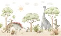 Fototapeta dla dzieci Dinozaury akwarelowe wesoła kraina boho