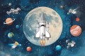 Fototapeta dla dzieci Kosmos rakieta planety księżyc premium na wymiar