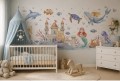 Fototapeta dla dzieci Syrenki i zamek podwodny świat pastelowy