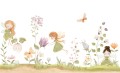 Fototapeta dla dzieci Leśne wróżki i kwiaty pastelowa łąka boho
