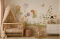 Fototapeta dla dzieci Leśne wróżki i kwiaty pastelowa łąka boho
