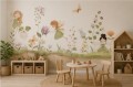Fototapeta dla dzieci Leśne wróżki i kwiaty pastelowa łąka boho