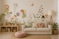 Fototapeta dla dzieci Leśne wróżki i kwiaty pastelowa łąka boho