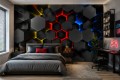 Fototapeta 3D heksagony gamingowe czarny plaster miodu młodzieżowy desing