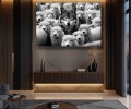 Obraz WOLF AMONG SHEEP Wilk i Owce Czarno-Biały – Nowoczesna Sztuka Loft Motywacja do Salonu i Biura