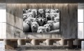 Obraz WOLF AMONG SHEEP Wilk i Owce Czarno-Biały – Nowoczesna Sztuka Loft Motywacja do Salonu i Biura