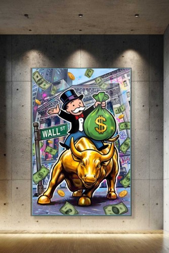 Obraz MONOPOLY WALL STREET BULL Giełda Finanse – Nowoczesna Sztuka Pop Art Pieniądze do Biura i Gabinetu