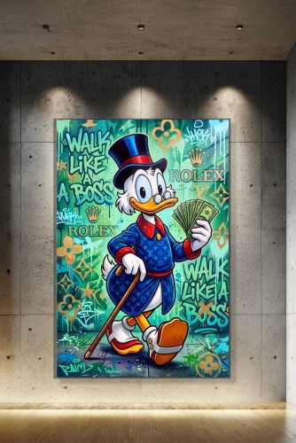 Obraz SCROOGE MCDUCK WALK LIKE A BOSS – Nowoczesny Pop Art Turkus do Gabinetu i Biura