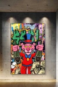 Obraz PINK PANTHER DOM PERIGNON Champagne – Nowoczesny Pop Art Gotówka do Salonu i Biura