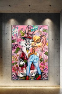 Obraz BUGS BUNNY LOLA GANG GIRL Pink – Nowoczesny Pop Art Graffiti do Sypialni i Garderoby