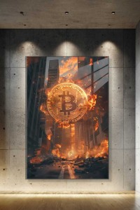 Obraz BITCOIN GENESIS CRYPTO APOCALYPSE – Nowoczesny Cyberpunk Ogień do Biura i Salonu