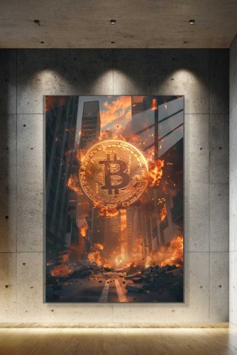 Obraz BITCOIN GENESIS CRYPTO APOCALYPSE – Nowoczesny Cyberpunk Ogień do Biura i Salonu