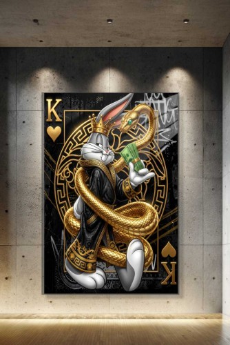 Obraz BUGS BUNNY KING OF HEARTS Snake – Nowoczesny Pop Art Glamour do Salonu i Sypialni