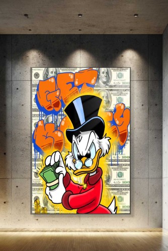 Obraz SCROOGE MCDUCK GET MONEY Cash – Nowoczesny Pop Art Żółty do Biura i Pokoju