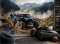 Fototapeta młodzieżowa jeep niebieski pojazd rajd górski akwarela