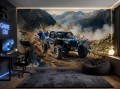 Fototapeta młodzieżowa jeep niebieski pojazd rajd górski akwarela