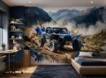 Fototapeta młodzieżowa jeep niebieski pojazd rajd górski akwarela