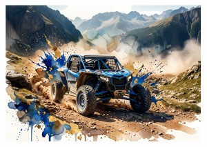Fototapeta młodzieżowa jeep niebieski pojazd rajd górski akwarela