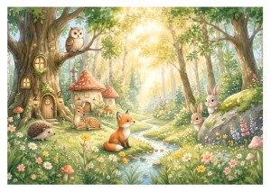 Fototapeta dla dzieci magiczny las zwierzątka leśne fantasy