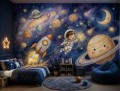 Fototapeta dla dzieci układ słoneczny saturn księżyc gwiazdy galaktyka bajka