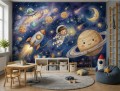 Fototapeta dla dzieci układ słoneczny saturn księżyc gwiazdy galaktyka bajka
