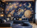 Fototapeta dla dzieci układ słoneczny saturn księżyc gwiazdy galaktyka bajka
