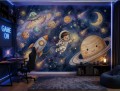 Fototapeta dla dzieci układ słoneczny saturn księżyc gwiazdy galaktyka bajka