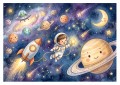 Fototapeta dla dzieci układ słoneczny saturn księżyc gwiazdy galaktyka bajka