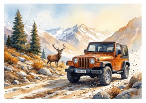 Fototapeta młodzieżowa samochód off-road górski pejzaż dzika natura przygoda