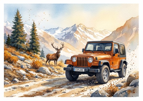 Fototapeta młodzieżowa samochód off-road górski pejzaż dzika natura przygoda