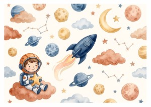 Fototapeta dla dziecka astronauta rakieta planety chmury układ słoneczny