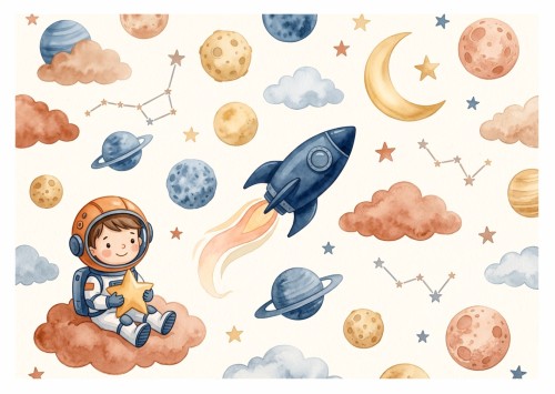 Fototapeta dla dziecka astronauta rakieta planety chmury układ słoneczny