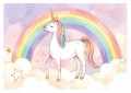 Fototapeta dla dziewczynki magiczny jednorożec złoty róg tęczowa grzywa bajka