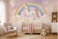 Fototapeta dla dziewczynki magiczny jednorożec złoty róg tęczowa grzywa bajka
