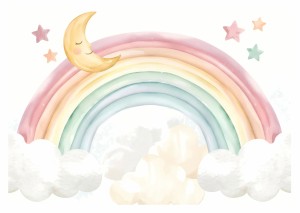 Fototapeta dla dziewczynki RAINBOW PASTEL tęcza chmurki