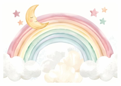 Fototapeta dla dziewczynki RAINBOW PASTEL tęcza chmurki