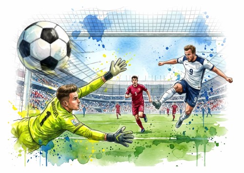 Fototapeta dla chłopca sport piłka nożna mecz stadion bramkarz strzał akwarela