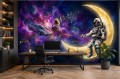 Fototapeta na wymiar kosmiczny surrealizm fioletowa galaktyka nuty muzyka retro