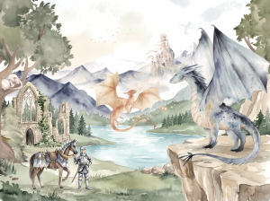 Fototapeta dla dziecka kraina fantasy bajkowe smoki zamek rycerz