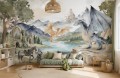 Fototapeta dla dziecka kraina fantasy bajkowe smoki zamek rycerz