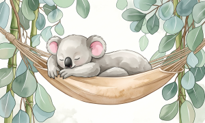 Fototapeta dziecięcy wzór ŚPIĄCY MIŚ KOALA bambus gałązki boho