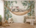 Fototapeta dziecięcy wzór ŚPIĄCY MIŚ KOALA bambus gałązki boho