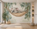 Fototapeta dziecięcy wzór ŚPIĄCY MIŚ KOALA bambus gałązki boho