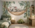 Fototapeta dziecięcy wzór ŚPIĄCY MIŚ KOALA bambus gałązki boho