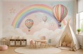 Fototapeta dla dziewczynki Bajkowa fantazja balony i tęczą niebo chmurki 
