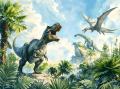 Fototapeta dla CHŁOPCA dinozaury t-rex pterodaktyl egzotyczna roślinność