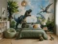 Fototapeta dla CHŁOPCA dinozaury t-rex pterodaktyl egzotyczna roślinność