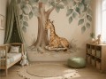 Fototapeta dla DZIECI na ścianę słodka żyrafa pod drzewem safari boho