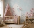 Fototapeta dla dziewczynki BIAŁY MIŚ piwonie kwiaty delikatny wzór