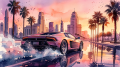 Fototapeta młodzieżowa AUTO MIAMI VIBES palmy zachód 